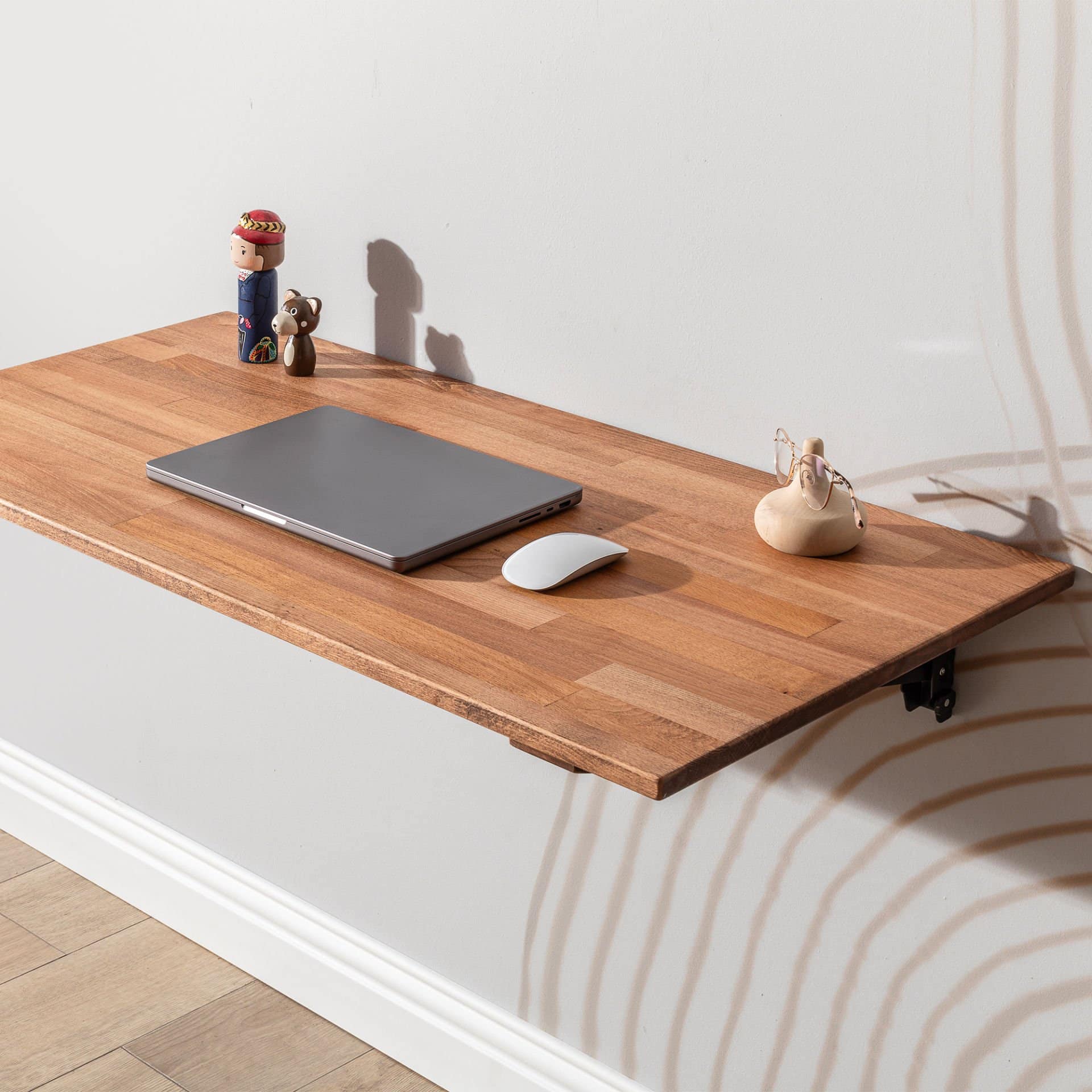 El Yapımı Kayın-Duvara Monte Katlanır Masa Mutfak Balkon Masası Laptop Çalışma Masası, Koyu Kahve