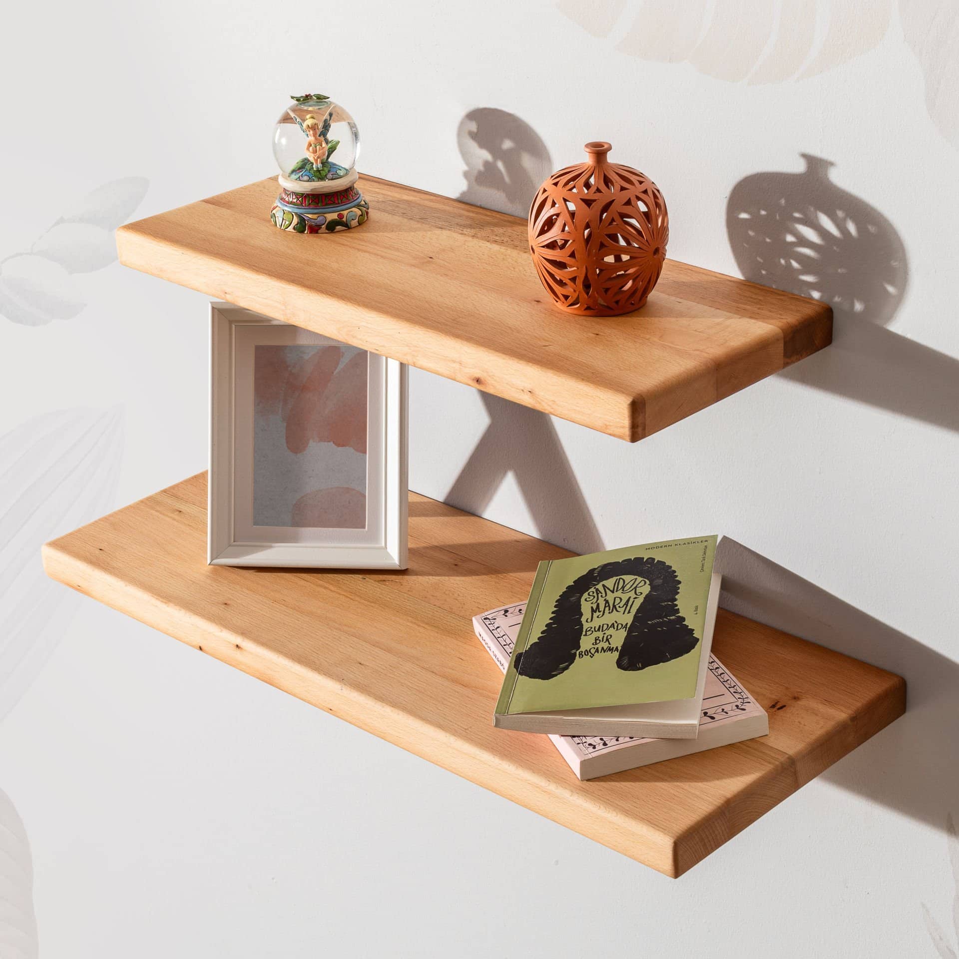 Ahşap Dekoratif Tasarım Duvar Raf Düzenleyici 50x20 cm Açık Kahve-Küçük