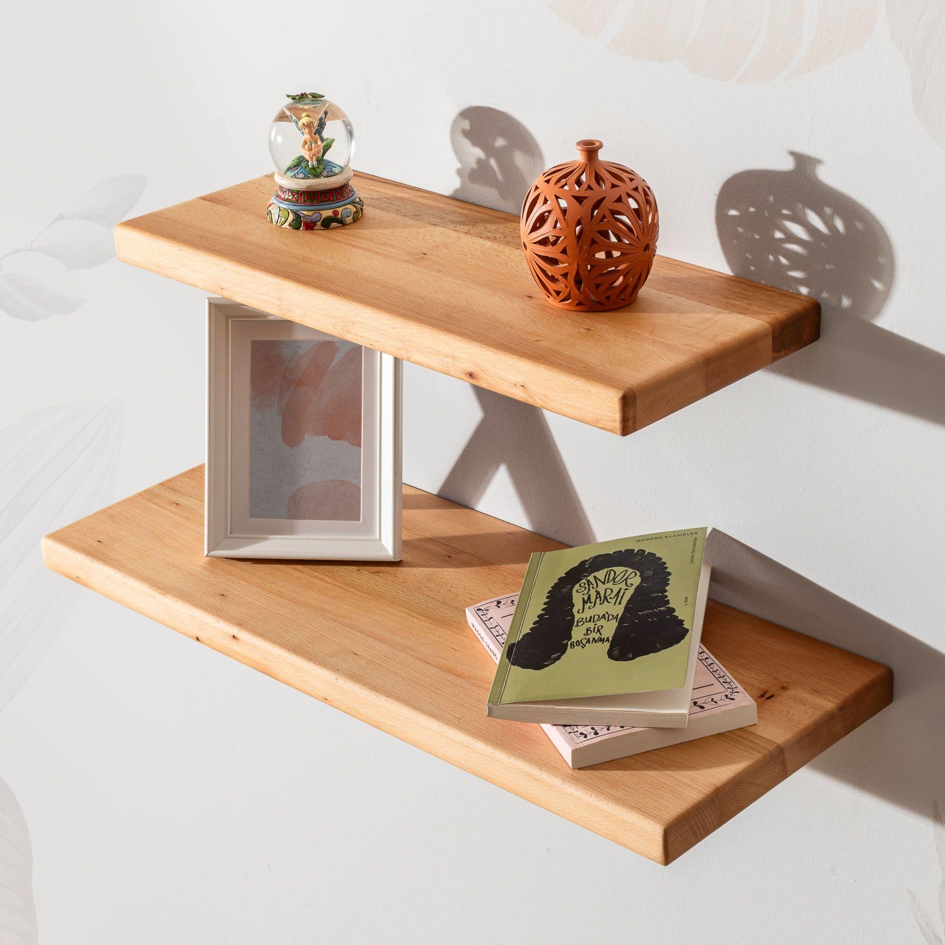 Ahşap Dekoratif Tasarım Duvar Raf Düzenleyici 60x25 cm Açık Kahve-Büyük