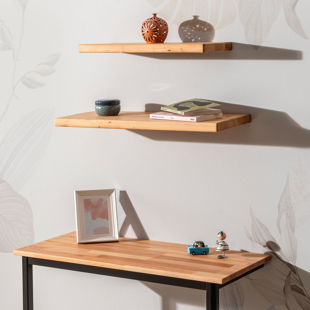 Ahşap Dekoratif Tasarım Duvar Raf Düzenleyici 60x25 cm Açık Kahve-Büyük