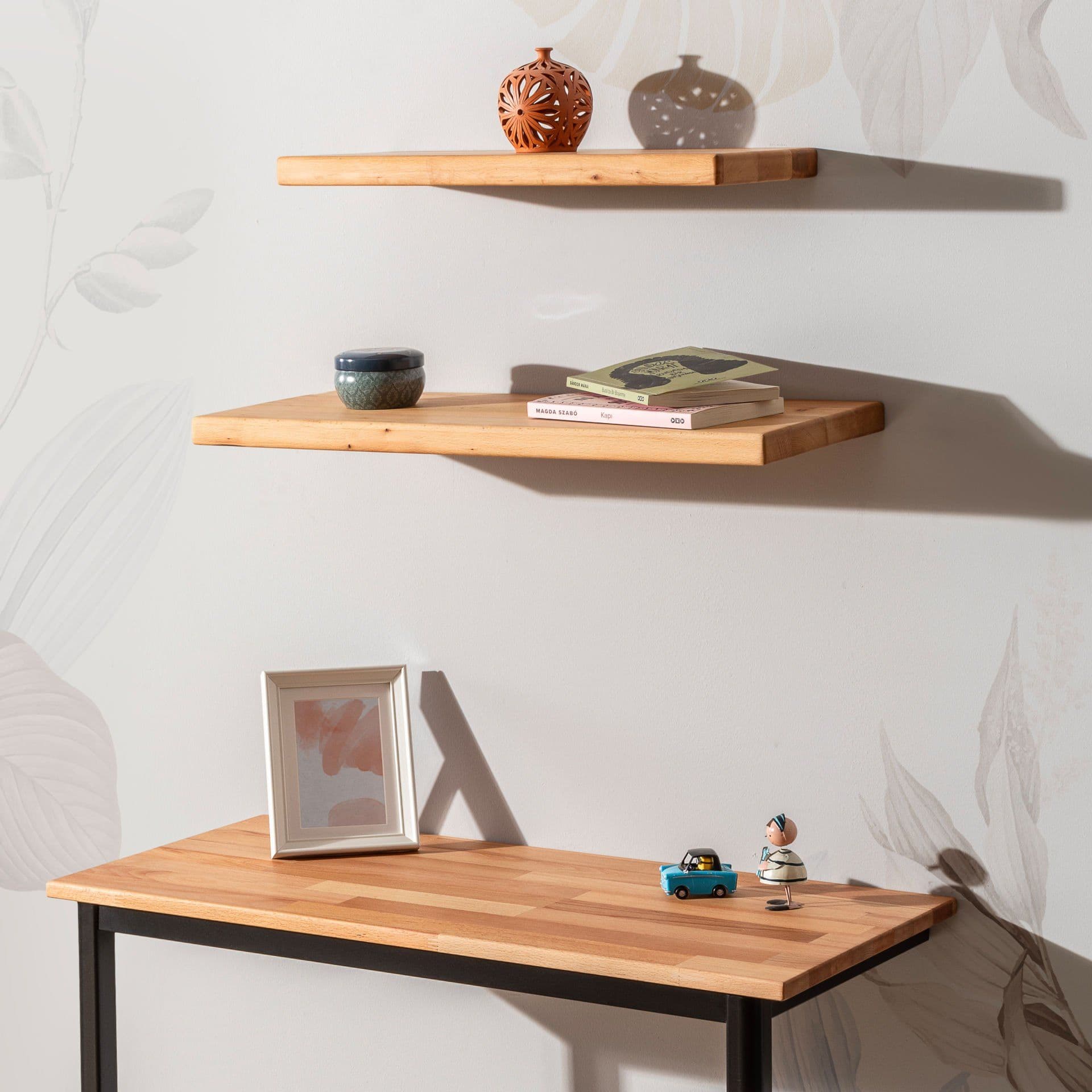 Ahşap Dekoratif Tasarım Duvar Raf Düzenleyici 60x25 cm Açık Kahve-Büyük