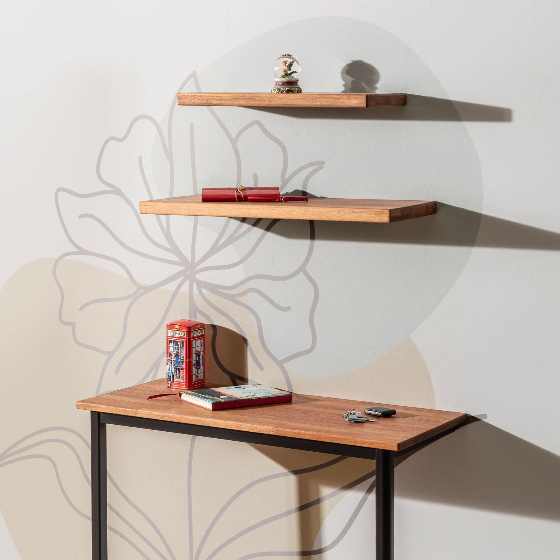 Ahşap Dekoratif Tasarım Duvar Raf Düzenleyici 60x25 cm Koyu Kahve-Büyük