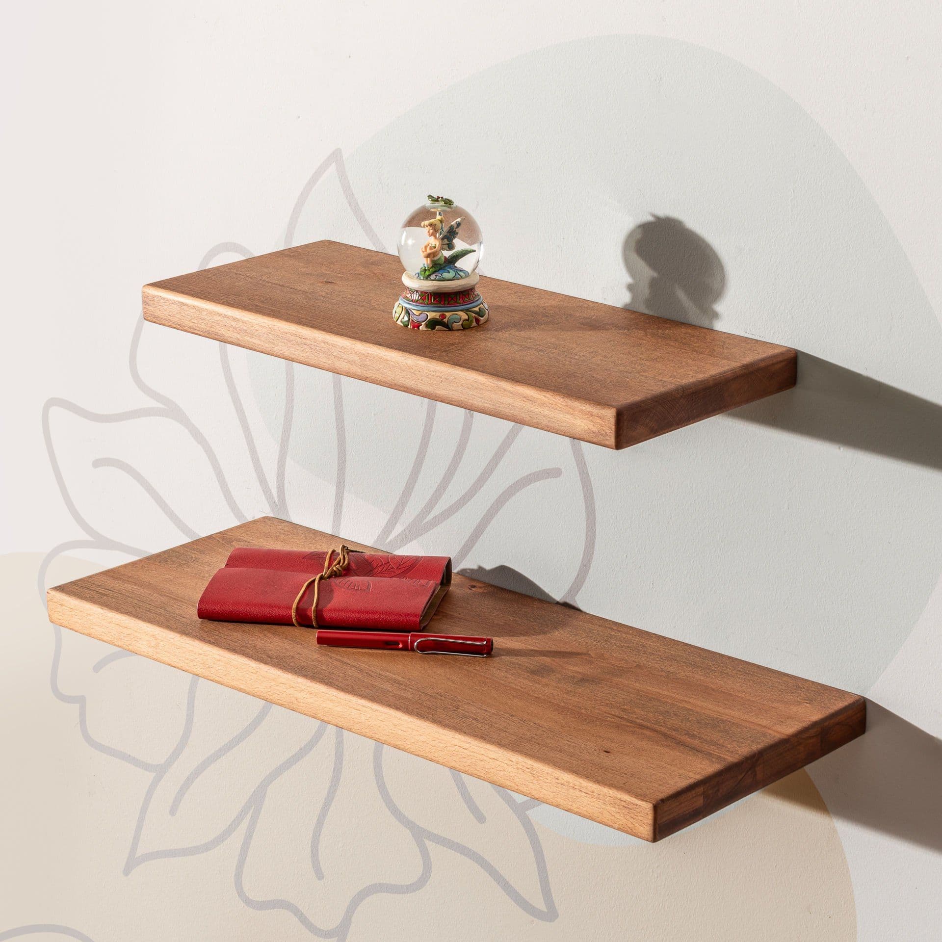 Ahşap Dekoratif Tasarım Duvar Raf Düzenleyici 60x25 cm Koyu Kahve-Büyük