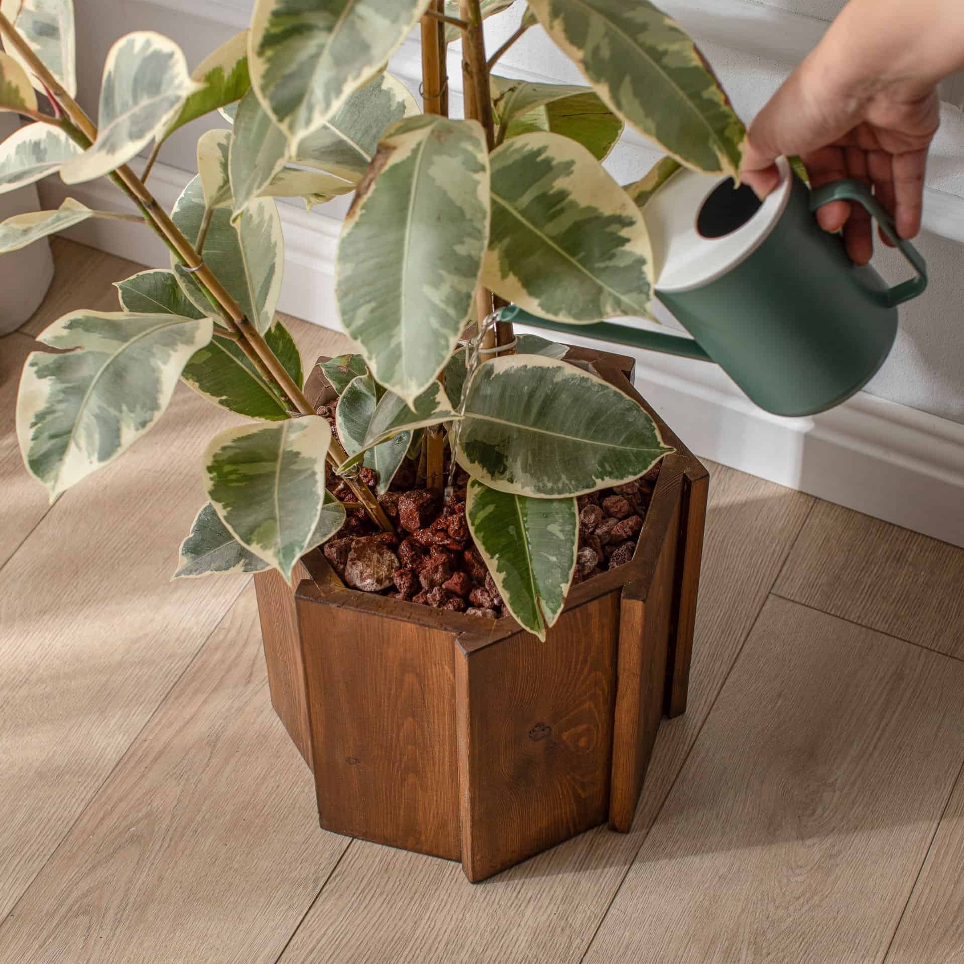 El Yapımı Doğal Ahşap Büyük Dekoratif Modern Kaliteli Bahçe Balkon Saksı Saksılık Stant Çiçeklik - Koyu Kahverengi