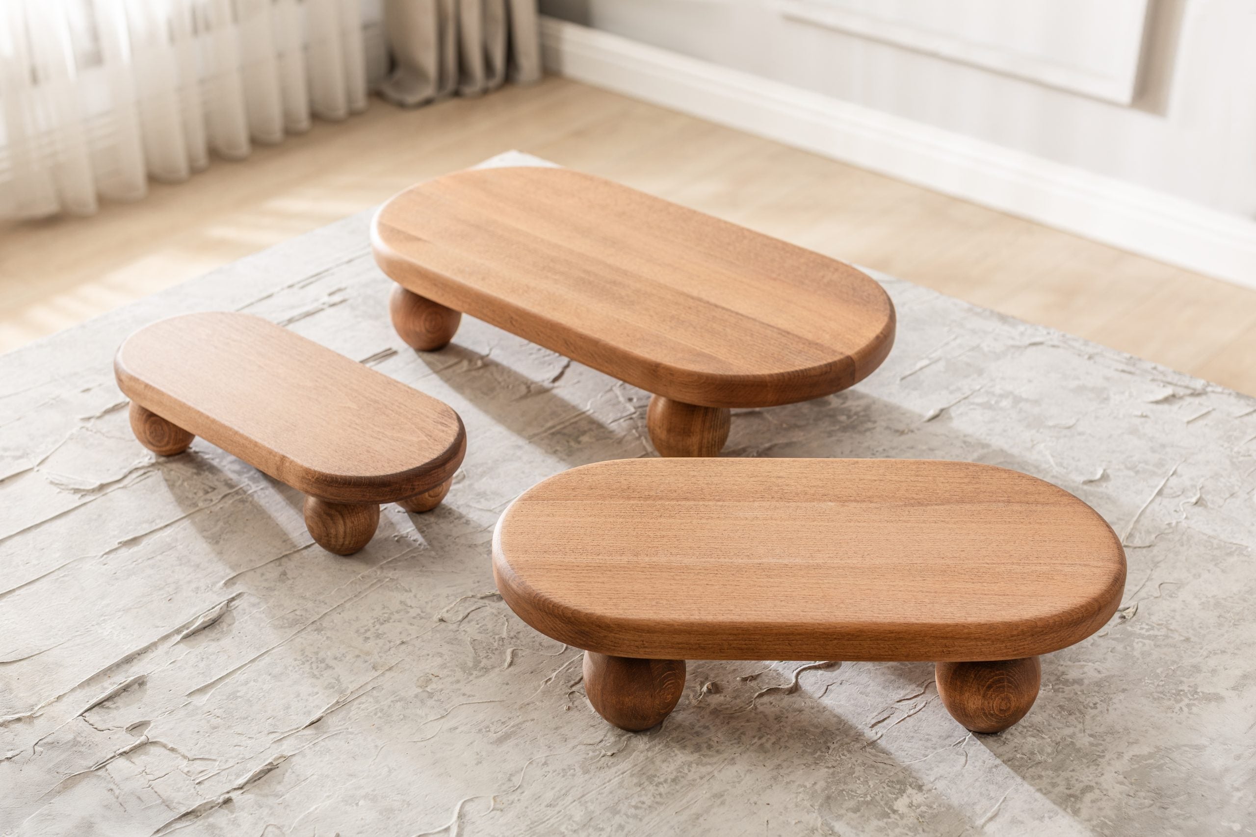 El Yapımı Ahşap Oval Sunum Standı - Kayın Ağacı