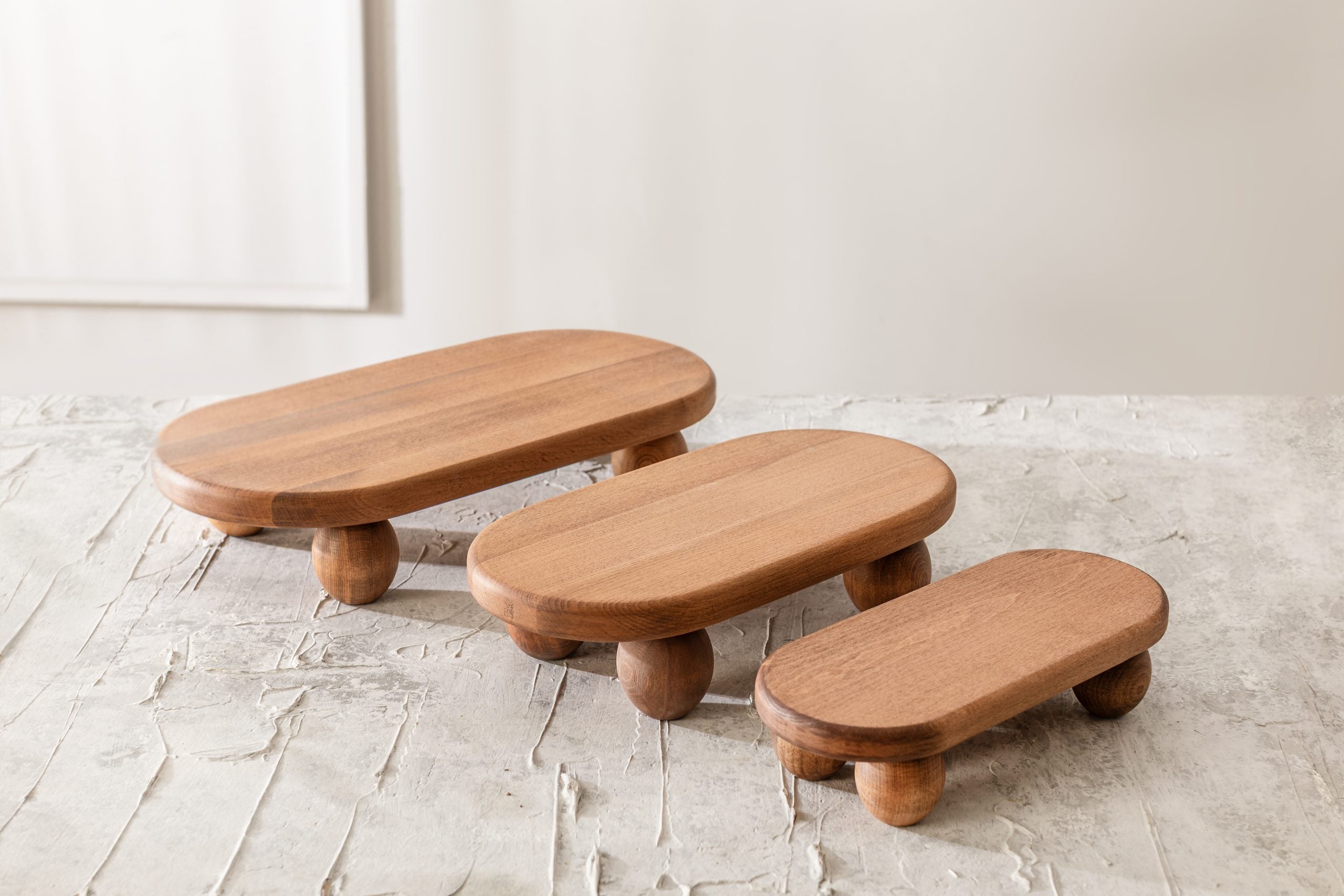El Yapımı Ahşap Oval Sunum Standı - Kayın Ağacı