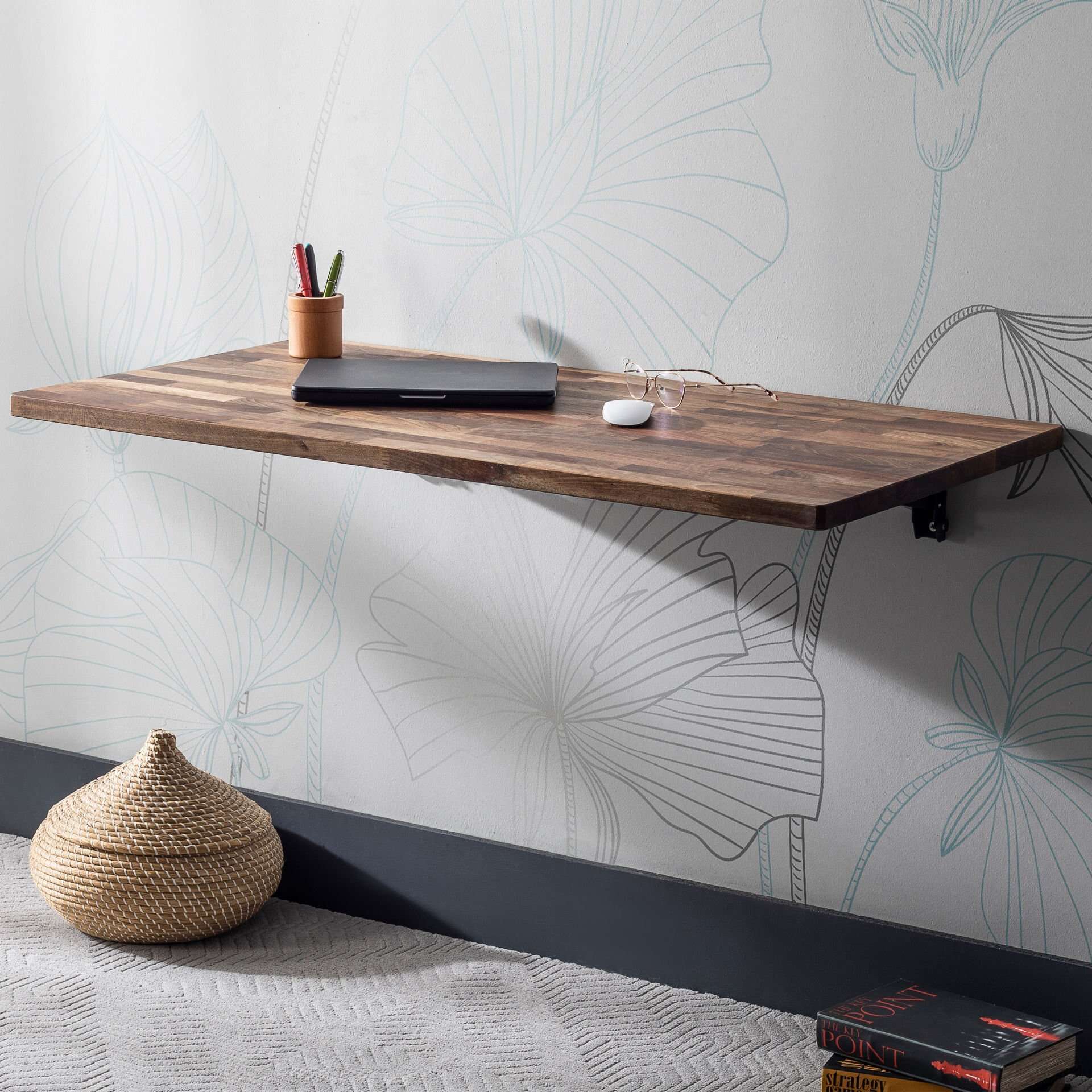El Yapımı Doğal Ceviz-duvara Monte Katlanır Masa Mutfak Balkon Masası Laptop Çalışma Masası 50x90